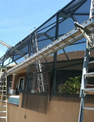 A ladder is attached to the side of a building